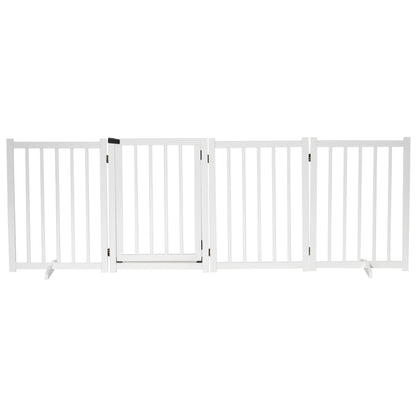 Foldable Dog Barrier Small and Medium Pet Gate with Door Wooden Safety Gate for Stairs Hallways 93.5x14.2x31.5 cm White