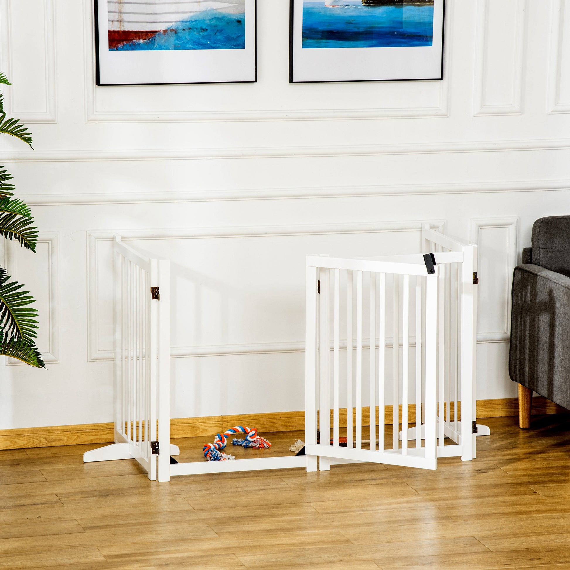 Foldable Dog Barrier Small and Medium Pet Gate with Door Wooden Safety Gate for Stairs Hallways 93.5x14.2x31.5 cm White
