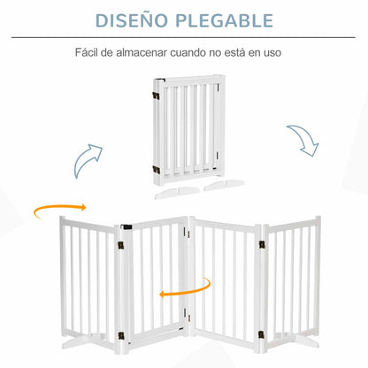 Foldable Dog Barrier Small and Medium Pet Gate with Door Wooden Safety Gate for Stairs Hallways 93.5x14.2x31.5 cm White