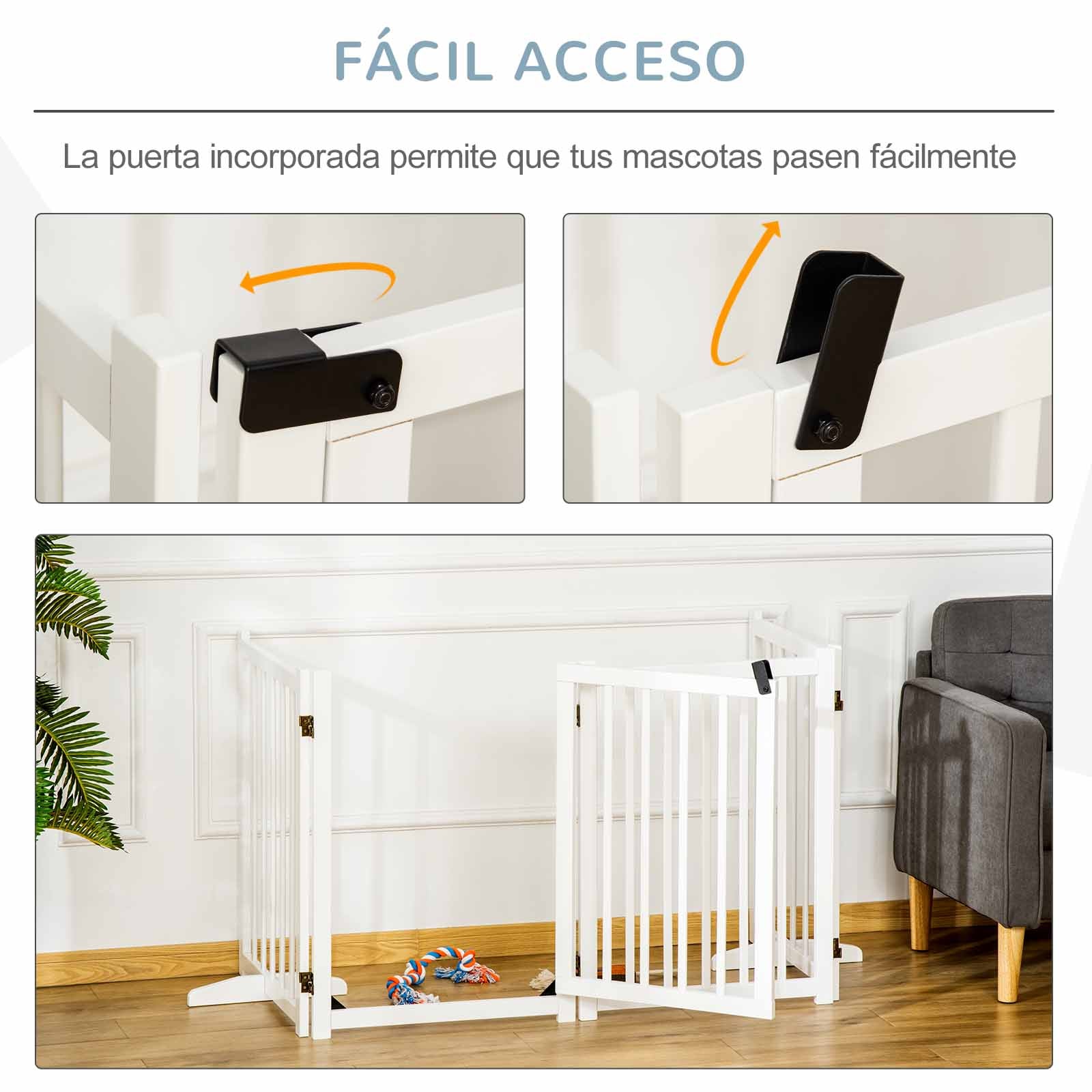 Foldable Dog Barrier Small and Medium Pet Gate with Door Wooden Safety Gate for Stairs Hallways 93.5x14.2x31.5 cm White