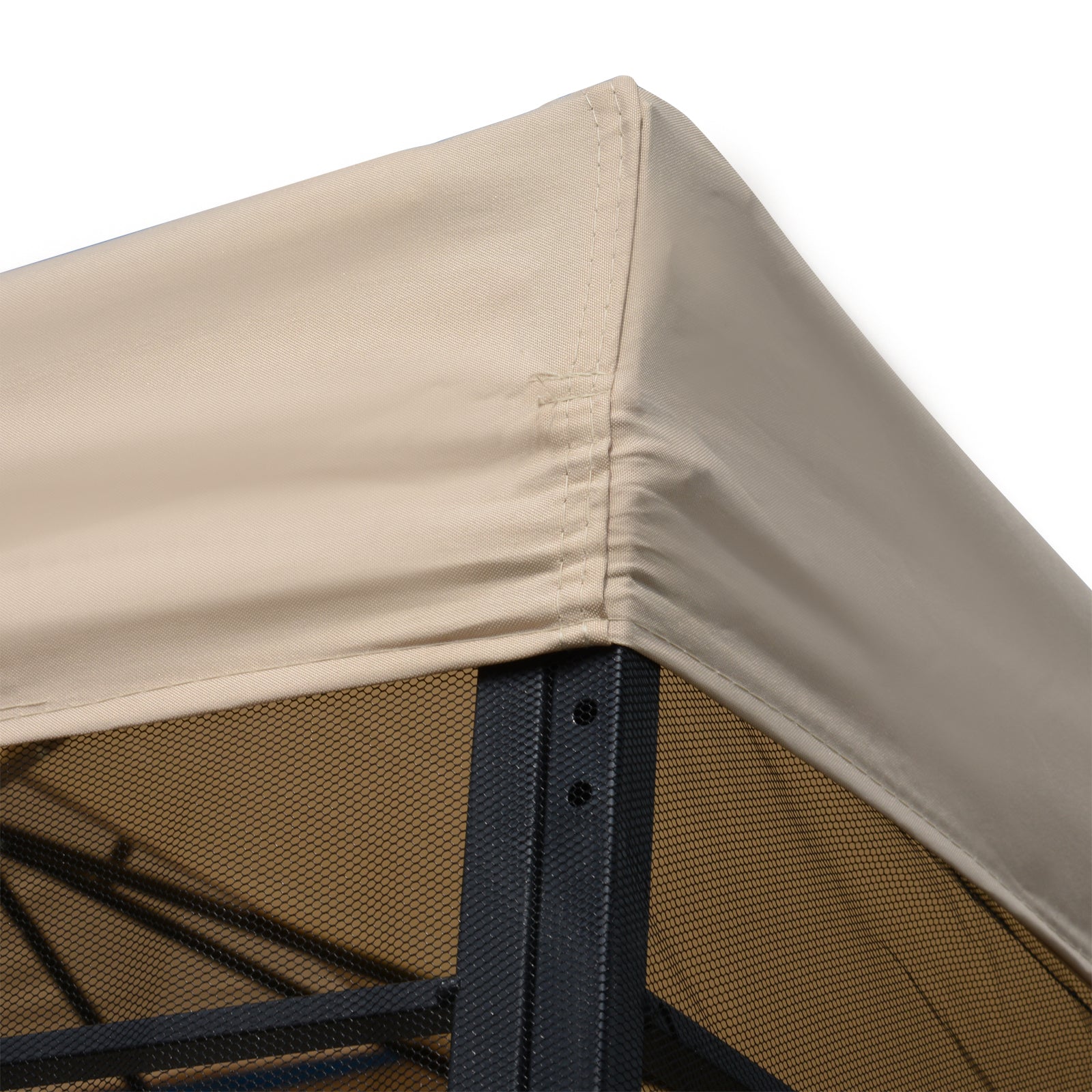 Garden Pavilion Gazebo Party Tent Weatherproof Tent with 4 Shelves Metal + Polyester Beige 2.98 x 2.98 m