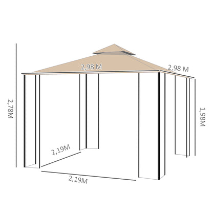 Garden Pavilion Gazebo Party Tent Weatherproof Tent with 4 Shelves Metal + Polyester Beige 2.98 x 2.98 m
