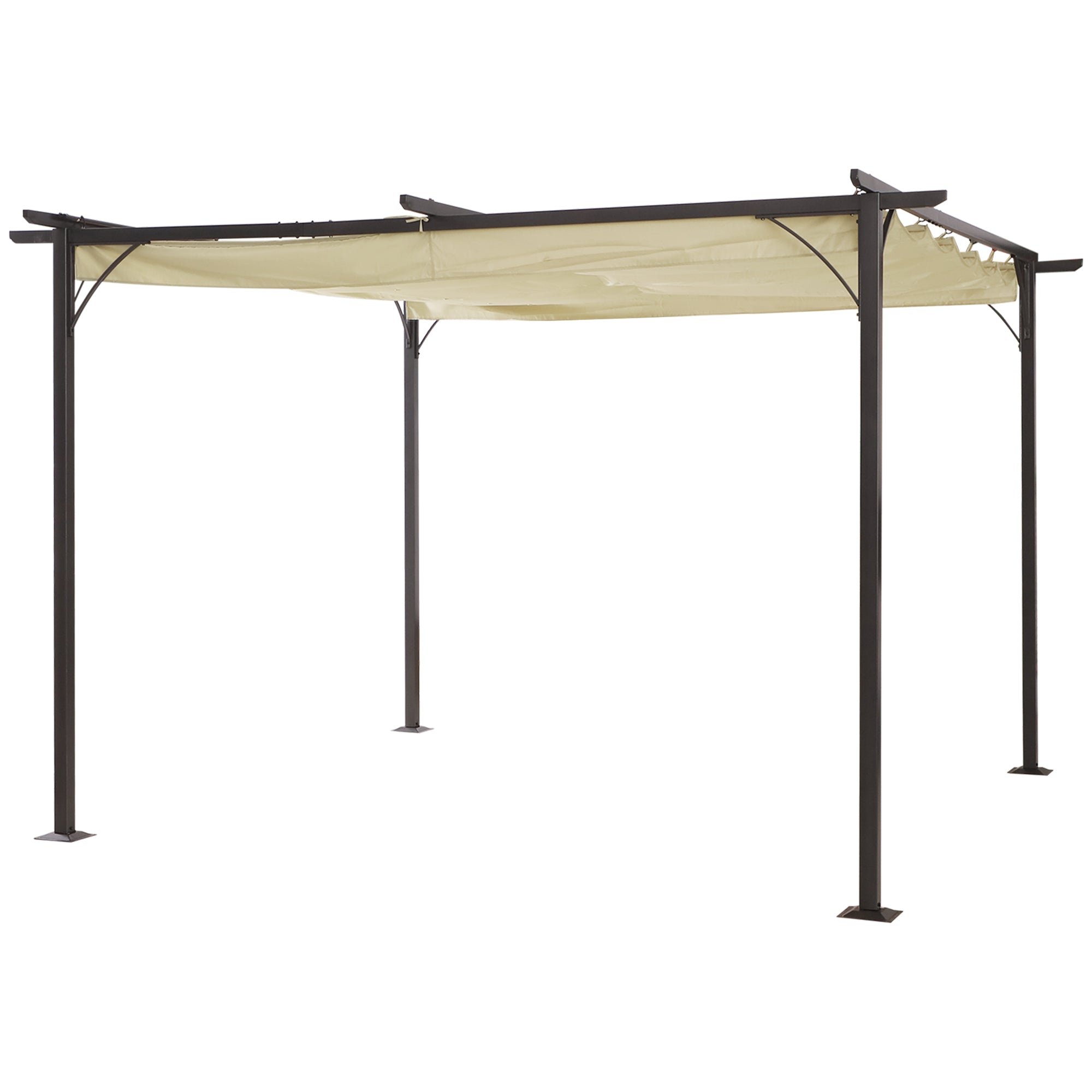 Garden Pergola 3.5x3.5m Gazebo Pavilion for Outdoor with Retractable Roof Waterproof Polyester Fabric and Anti-UV for Patio Terrace Beige