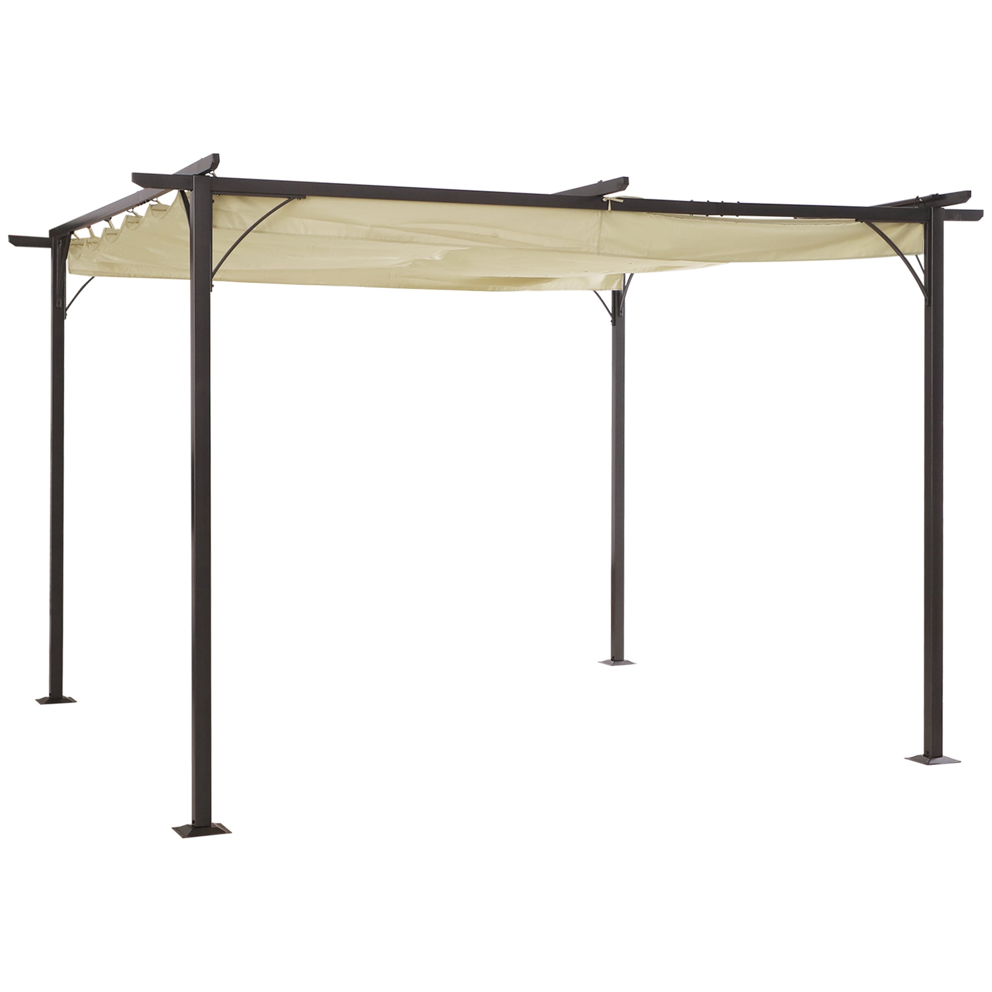 Garden Pergola 3.5x3.5m Gazebo Pavilion for Outdoor with Retractable Roof Waterproof Polyester Fabric and Anti-UV for Patio Terrace Beige