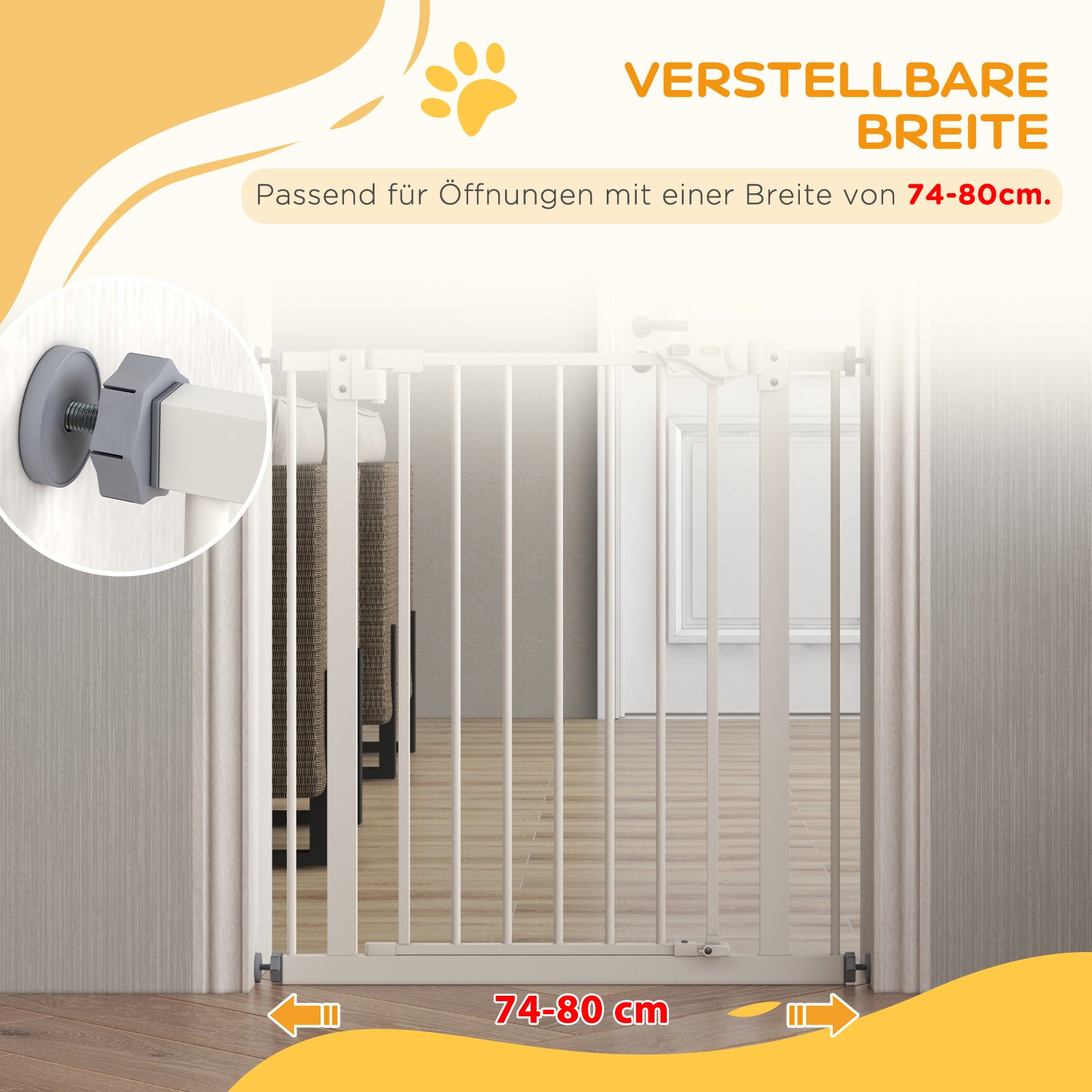 Door Guard Stair Guard Door Guard without Drilling Stair Guard for Widths 74-80 cm Swivel Metal White