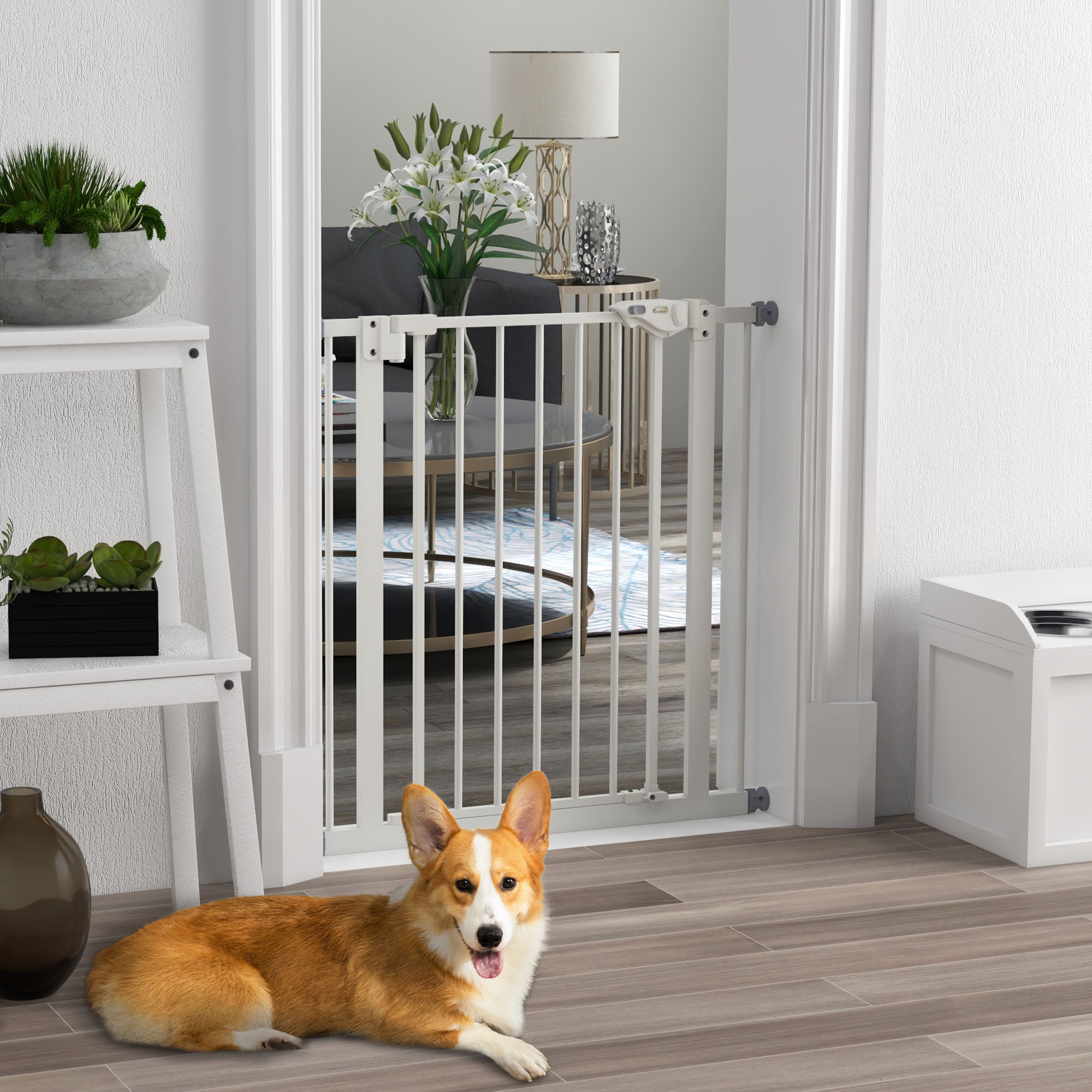 Door Guard Stair Guard Door Guard without Drilling Stair Guard for Widths 74-80 cm Swivel Metal White
