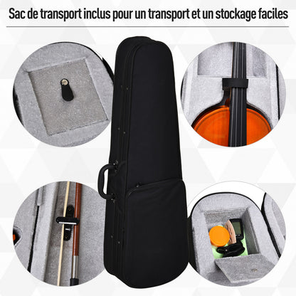 Full-size 4/4 Violin with Case, Tuner, Shoulder Rest, Bow, Rosin, Spare Strings, and Cloth Spruce Plywood and Maple