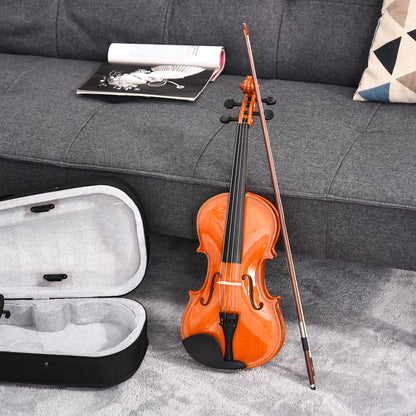 Full-size 4/4 Violin with Case, Tuner, Shoulder Rest, Bow, Rosin, Spare Strings, and Cloth Spruce Plywood and Maple
