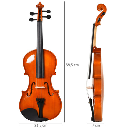 Full-size 4/4 Violin with Case, Tuner, Shoulder Rest, Bow, Rosin, Spare Strings, and Cloth Spruce Plywood and Maple