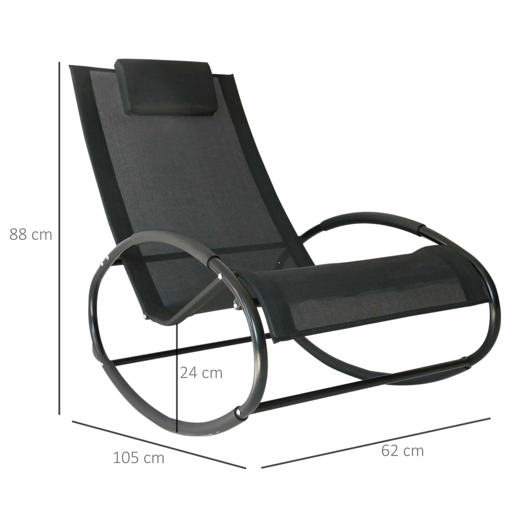 Zero Gravity Garden Rocking Chair, Ergonomic Rocking Chair with Cushion and Breathable Fabric for Indoor and Outdoor Use, Gray, 105x62x88 cm