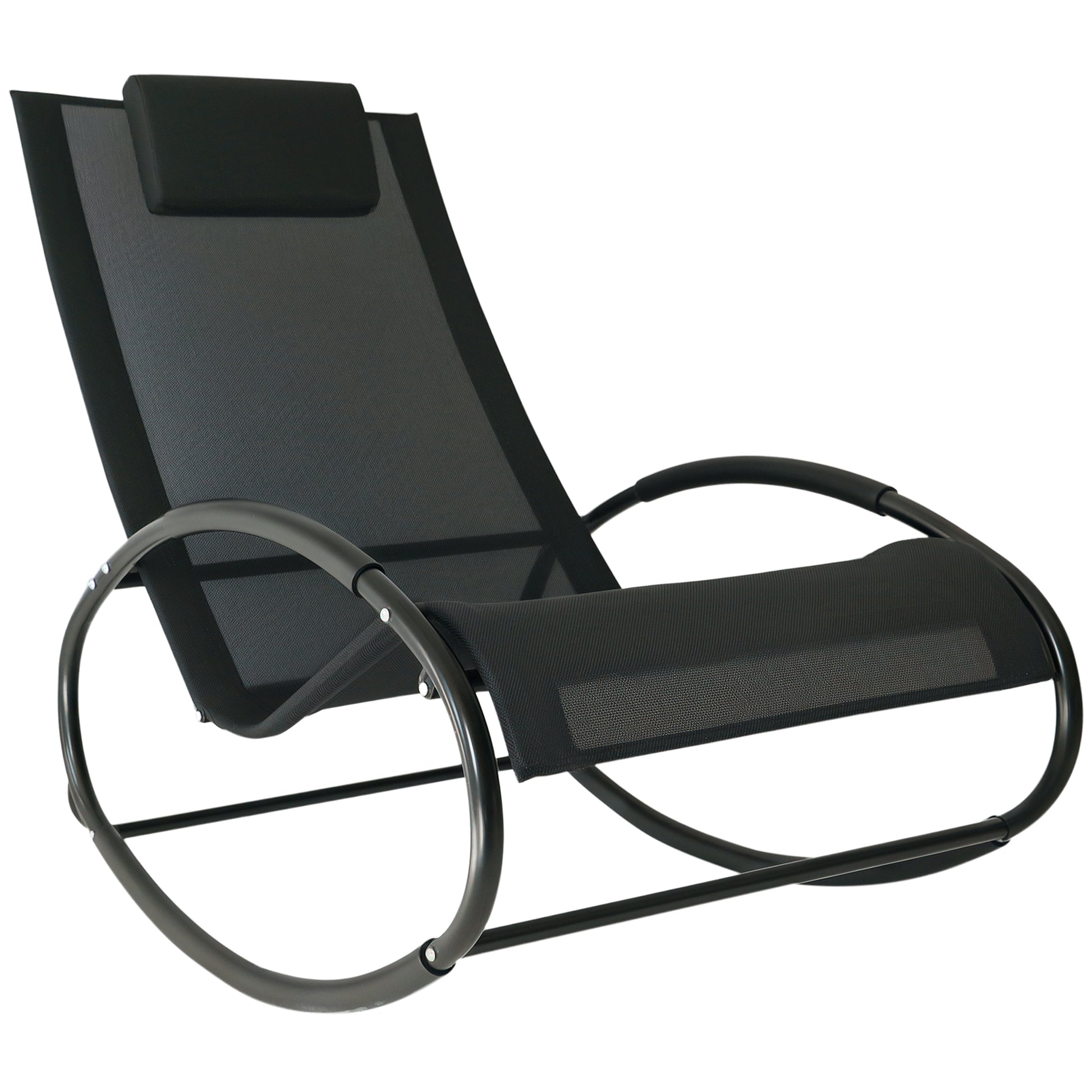 Zero Gravity Garden Rocking Chair, Ergonomic Rocking Chair with Cushion and Breathable Fabric for Indoor and Outdoor Use, Gray, 105x62x88 cm