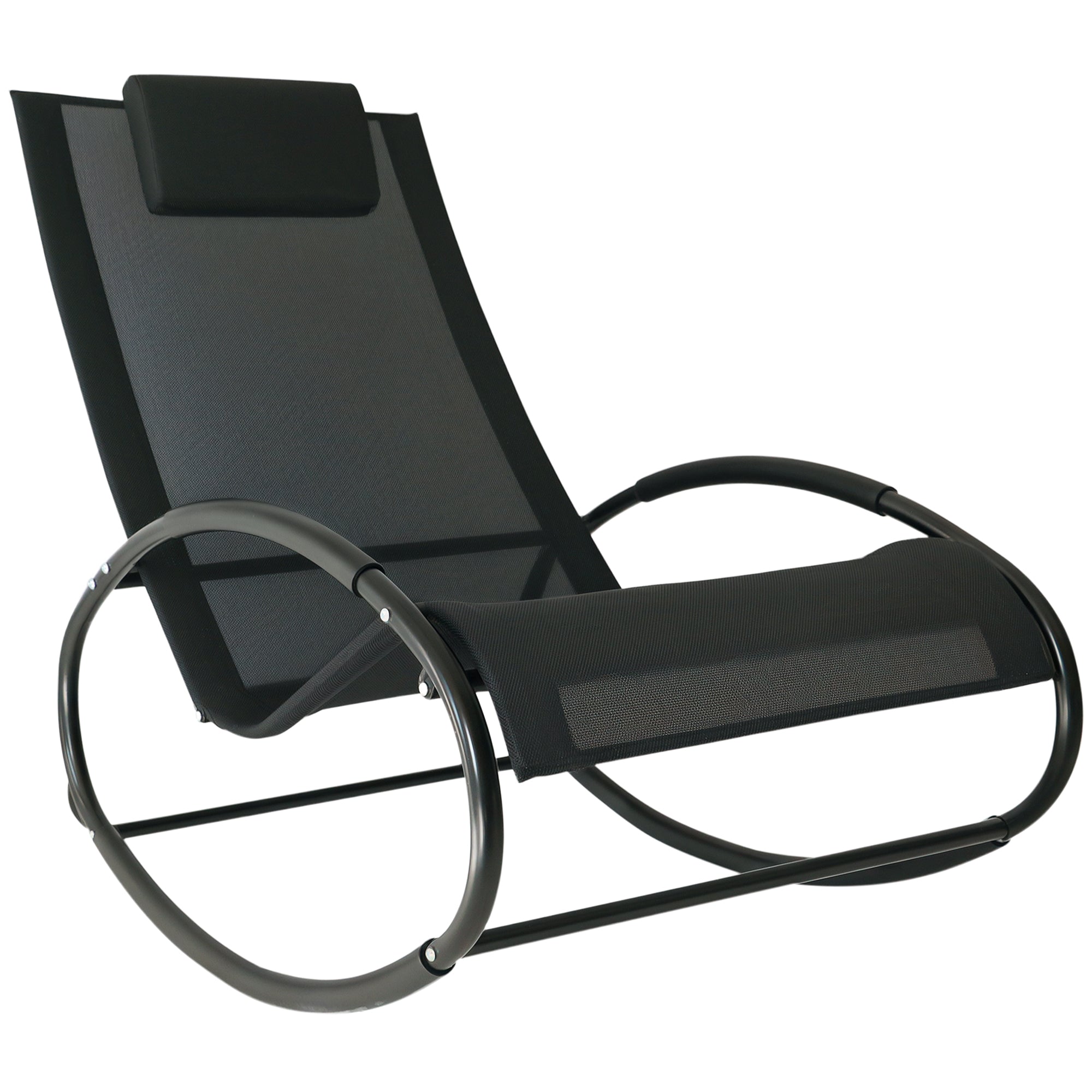 Zero Gravity Garden Rocking Chair, Ergonomic Rocking Chair with Cushion and Breathable Fabric for Indoor and Outdoor Use, Gray, 105x62x88 cm