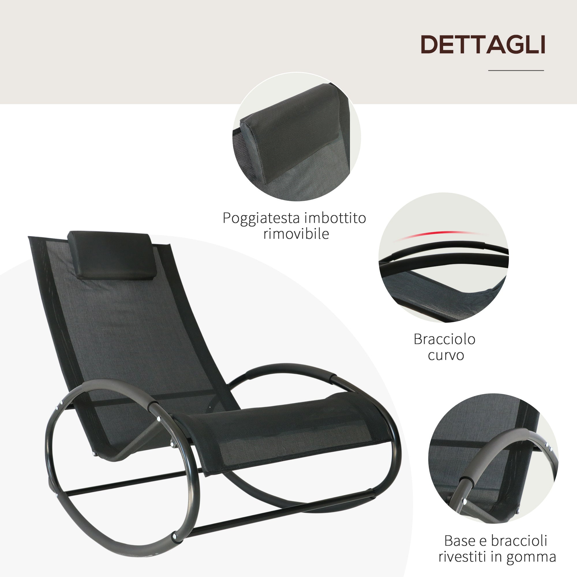 Zero Gravity Garden Rocking Chair, Ergonomic Rocking Chair with Cushion and Breathable Fabric for Indoor and Outdoor Use, Gray, 105x62x88 cm