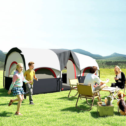 Family Tunnel Camping Tent for 4-6 People Waterproof 3000 mm Foldable Camping Tent with 2 Bedrooms Hiking Bag 171.26x98.82x76.77 inches Dark Gray and White