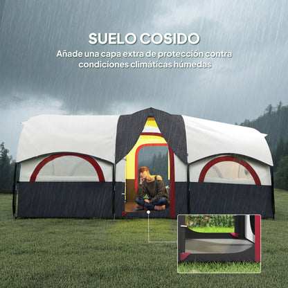 Family Tunnel Camping Tent for 4-6 People Waterproof 3000 mm Foldable Camping Tent with 2 Bedrooms Hiking Bag 171.26x98.82x76.77 inches Dark Gray and White
