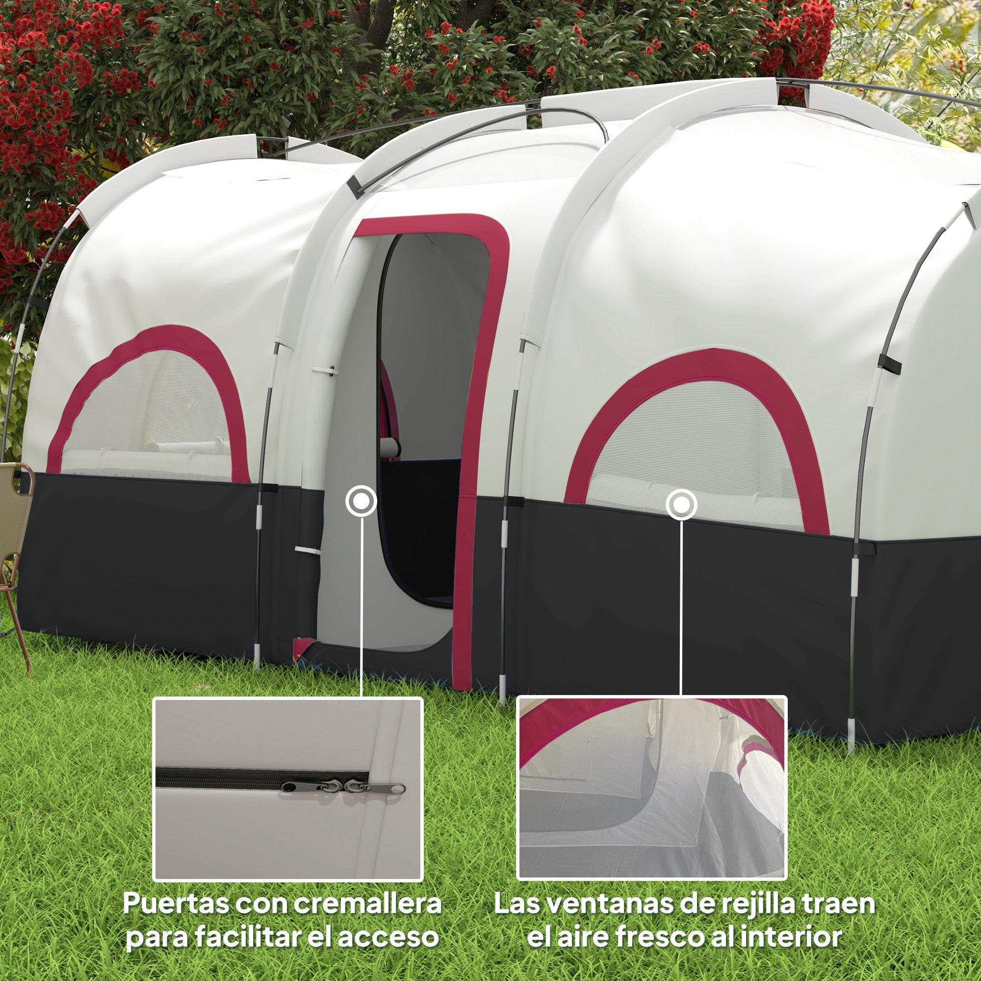 Family Tunnel Camping Tent for 4-6 People Waterproof 3000 mm Foldable Camping Tent with 2 Bedrooms Hiking Bag 171.26x98.82x76.77 inches Dark Gray and White
