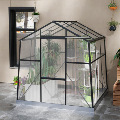 Greenhouse Aluminum 192 x 192 x 204 cm Greenhouse 3.68 m² Tomato House with Window, Sliding Door, Foundation, Plant House for Garden, Balcony, Black