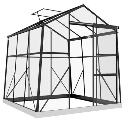 Greenhouse Aluminum 192 x 192 x 204 cm Greenhouse 3.68 m² Tomato House with Window, Sliding Door, Foundation, Plant House for Garden, Balcony, Black