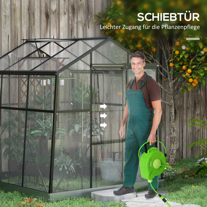 Greenhouse Aluminum 192 x 192 x 204 cm Greenhouse 3.68 m² Tomato House with Window, Sliding Door, Foundation, Plant House for Garden, Balcony, Black