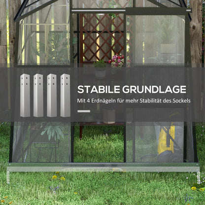 Greenhouse Aluminum 192 x 192 x 204 cm Greenhouse 3.68 m² Tomato House with Window, Sliding Door, Foundation, Plant House for Garden, Balcony, Black