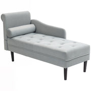 Quilted Chaise Longue with Left Armrest and Cushion in Velvet, Upholstered Sofa, Chaise Longue Armchair with Solid Wood Legs for Living Room, Office, and Lounge, Gray