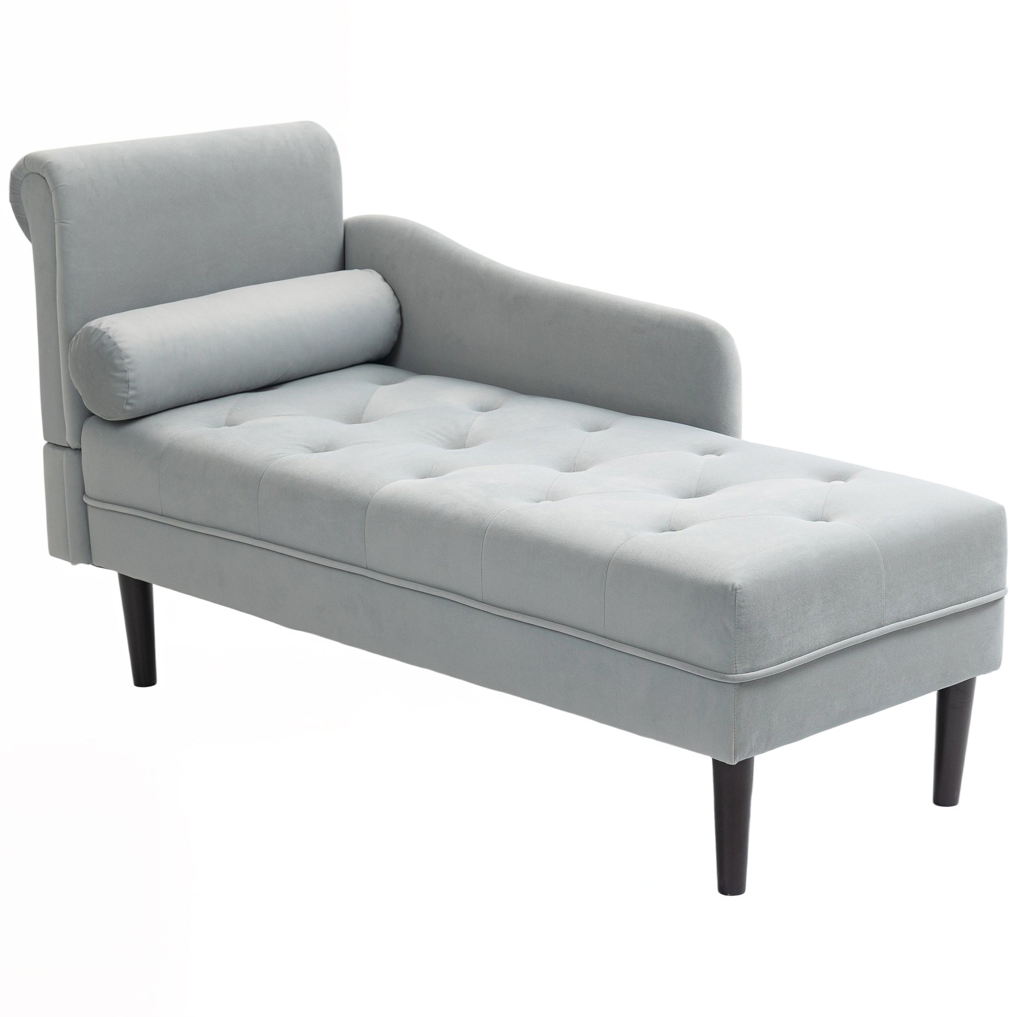 Quilted Chaise Longue with Left Armrest and Cushion in Velvet, Upholstered Sofa, Chaise Longue Armchair with Solid Wood Legs for Living Room, Office, and Lounge, Gray