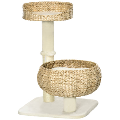 Cat Scratching Tree 2-Level Height 72 cm Sisal Post with Hideaway and Platform 1 Suspended Ball Beige