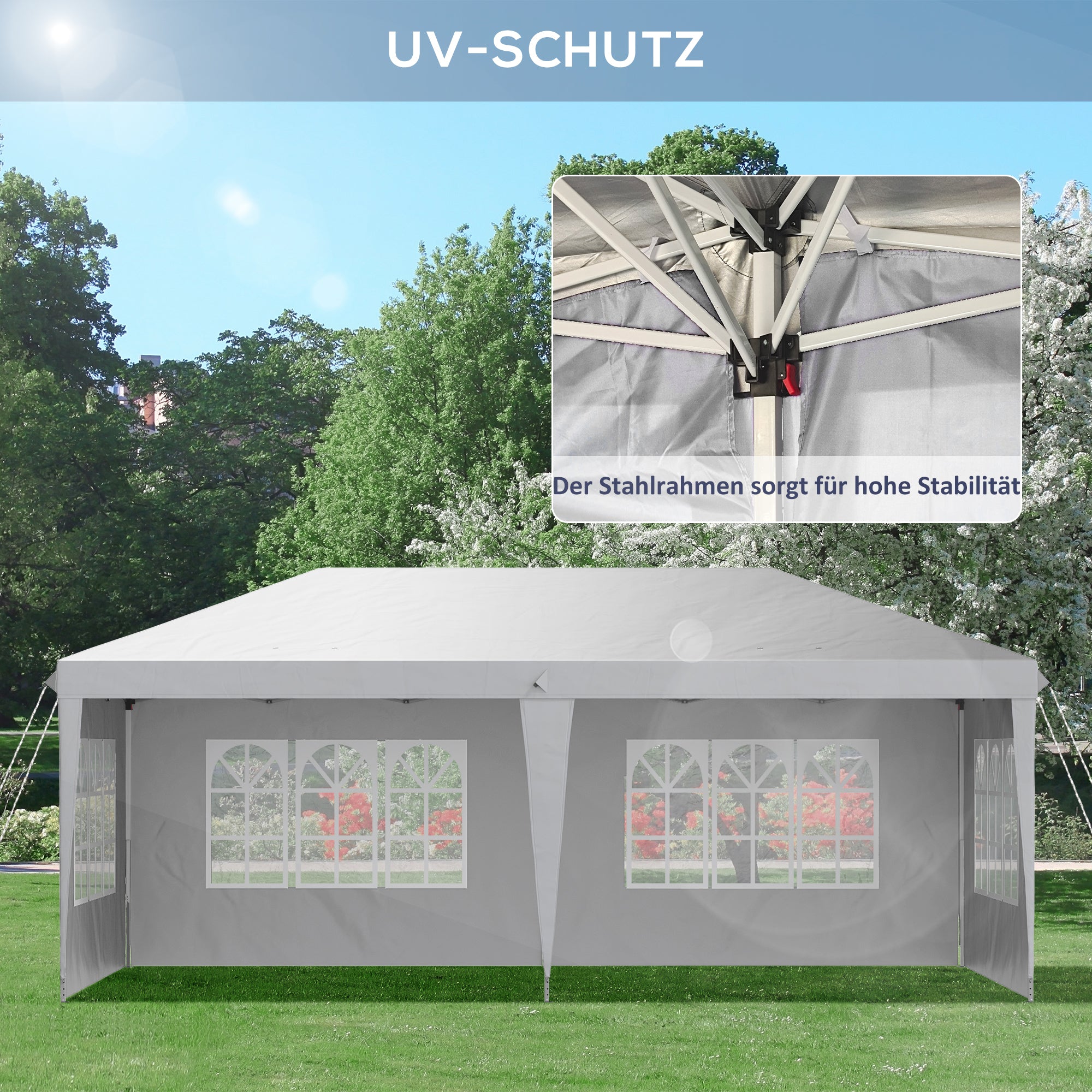 Pavilion approx. 3x6m Waterproof Pop-up Folding Pavilion with UV Protection, Window, Party Tent with 4 Side Walls, Oxford Garden Pavilion including Carrying Bag Gazebo for Balcony, Terrace, White
