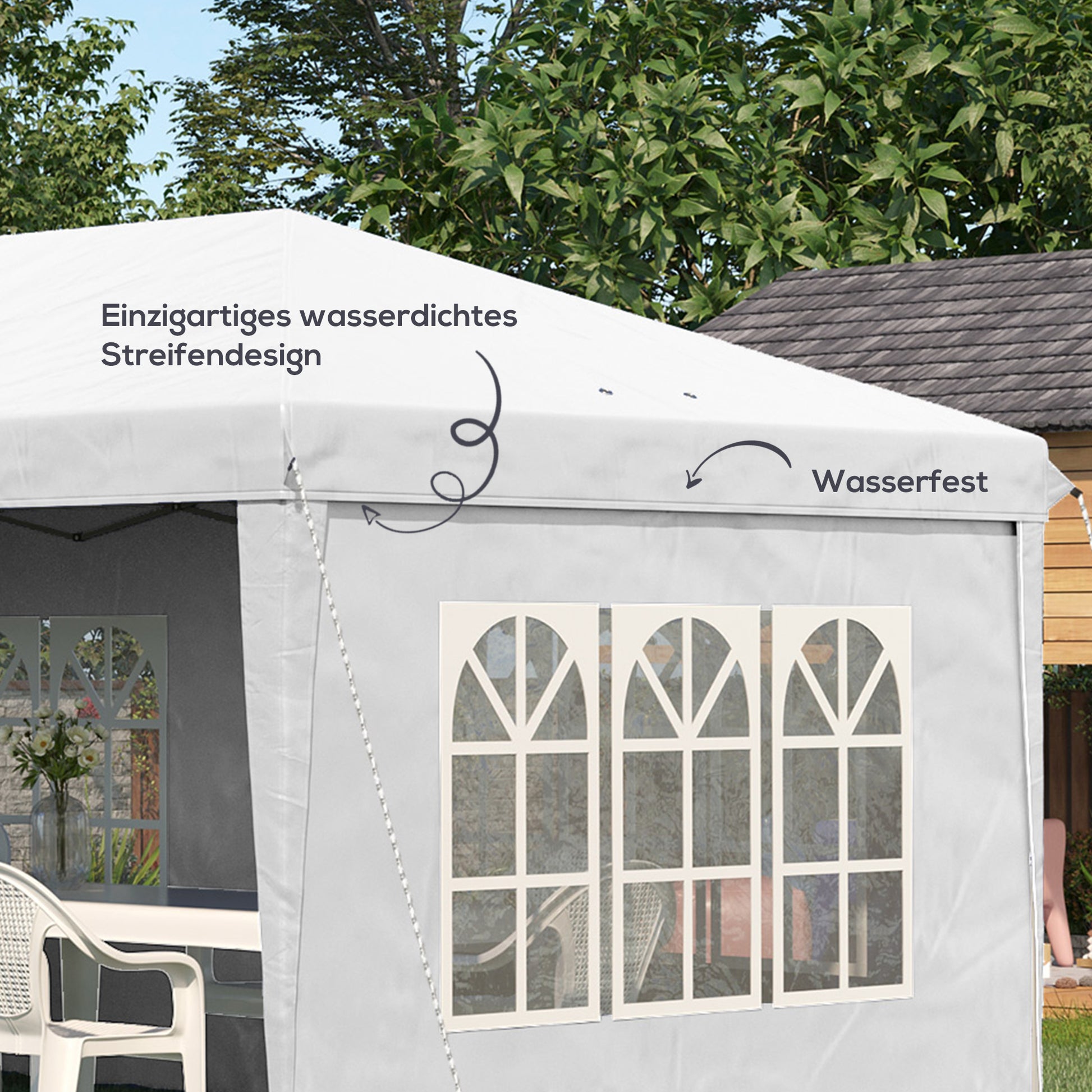 Pavilion approx. 3x6m Waterproof Pop-up Folding Pavilion with UV Protection, Window, Party Tent with 4 Side Walls, Oxford Garden Pavilion including Carrying Bag Gazebo for Balcony, Terrace, White