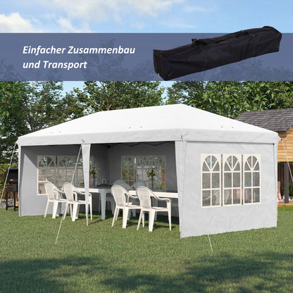 Pavilion approx. 3x6m Waterproof Pop-up Folding Pavilion with UV Protection, Window, Party Tent with 4 Side Walls, Oxford Garden Pavilion including Carrying Bag Gazebo for Balcony, Terrace, White