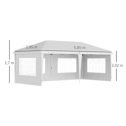 Pavilion approx. 3x6m Waterproof Pop-up Folding Pavilion with UV Protection, Window, Party Tent with 4 Side Walls, Oxford Garden Pavilion including Carrying Bag Gazebo for Balcony, Terrace, White