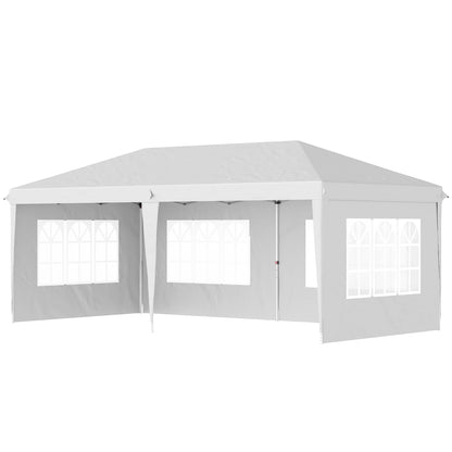 Pavilion approx. 3x6m Waterproof Pop-up Folding Pavilion with UV Protection, Window, Party Tent with 4 Side Walls, Oxford Garden Pavilion including Carrying Bag Gazebo for Balcony, Terrace, White