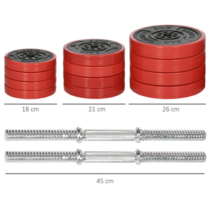 Adjustable Dumbbell Set with 40kg Rubber-Coated Weights, Metal, and Iron Sand, 45x26x26 cm, Red