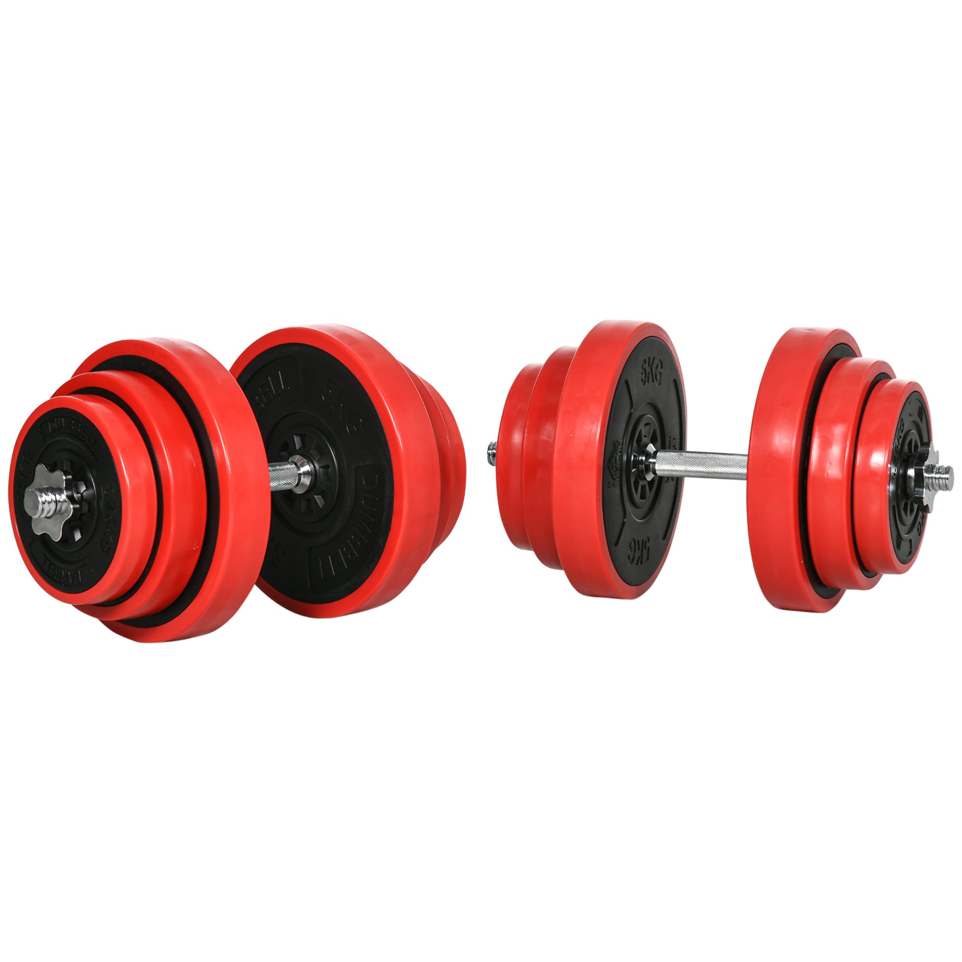 Adjustable Dumbbell Set with 40kg Rubber-Coated Weights, Metal, and Iron Sand, 45x26x26 cm, Red