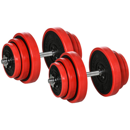 Adjustable Dumbbell Set with 40kg Rubber-Coated Weights, Metal, and Iron Sand, 45x26x26 cm, Red