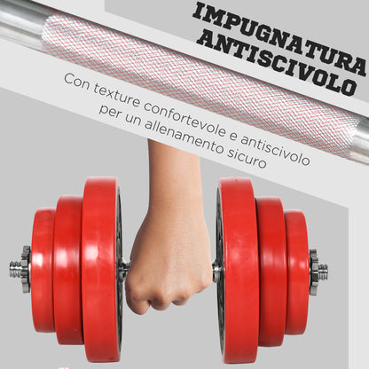 Adjustable Dumbbell Set with 40kg Rubber-Coated Weights, Metal, and Iron Sand, 45x26x26 cm, Red