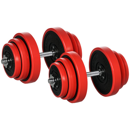 Adjustable Dumbbell Set with 40kg Rubber-Coated Weights, Metal, and Iron Sand, 45x26x26 cm, Red