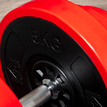 Adjustable Dumbbell Set with 40kg Rubber-Coated Weights, Metal, and Iron Sand, 45x26x26 cm, Red