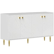 White Buffet Cabinet with Adjustable Shelves, Sculpted Doors, Modern Buffet for Living Room, Kitchen, Dining Room, 140 x 35 x 77.5 cm