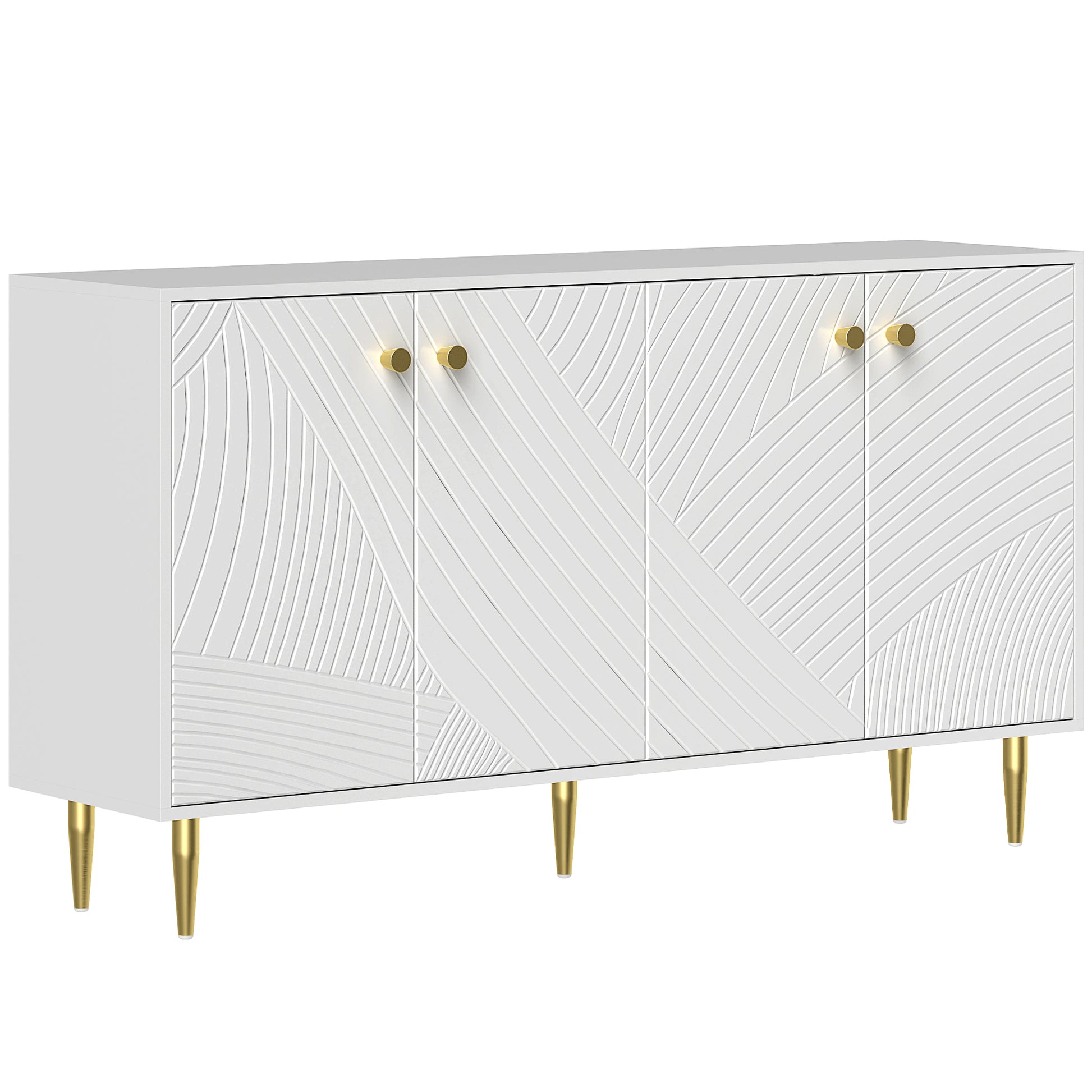 White Buffet Cabinet with Adjustable Shelves, Sculpted Doors, Modern Buffet for Living Room, Kitchen, Dining Room, 140 x 35 x 77.5 cm