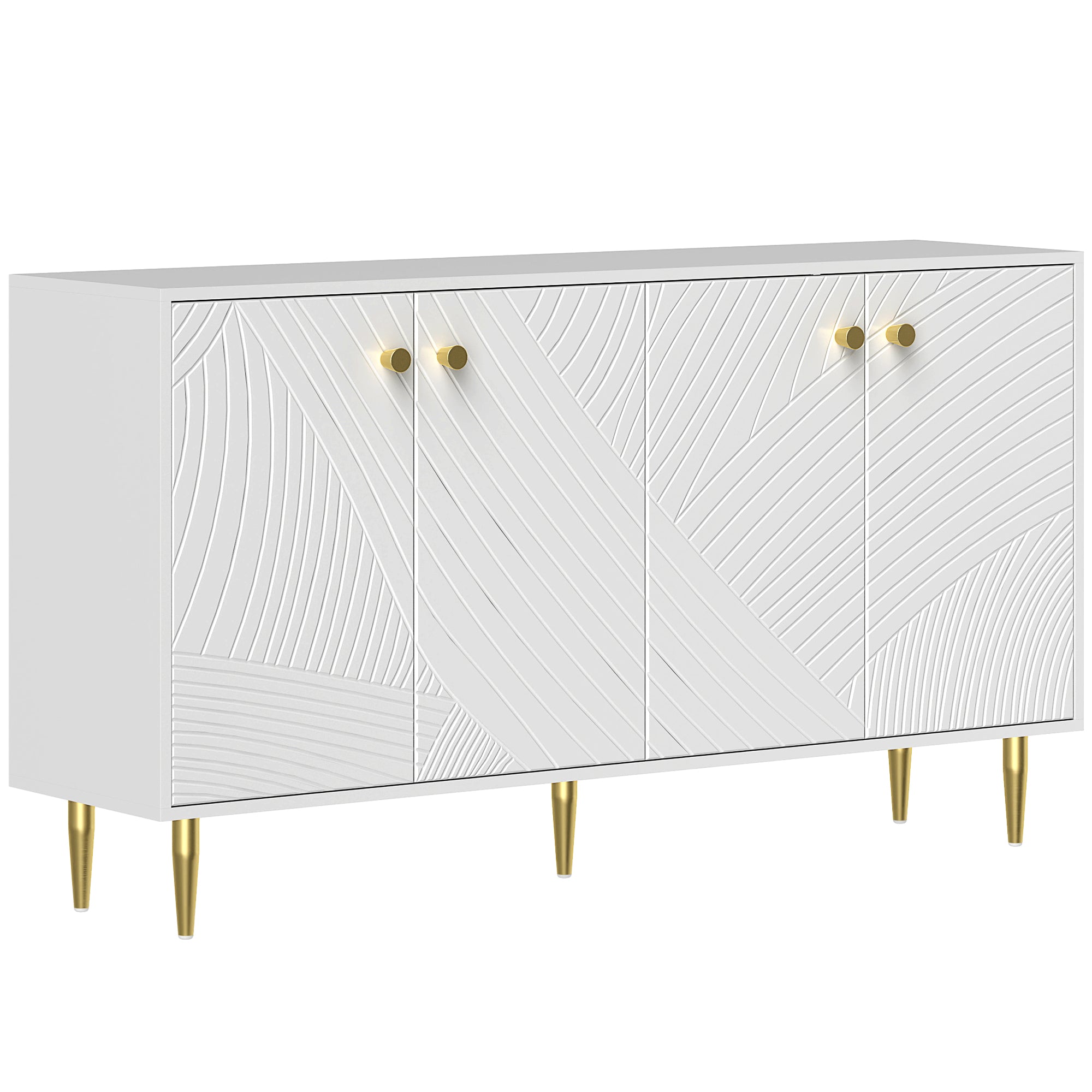White Buffet Cabinet with Adjustable Shelves, Sculpted Doors, Modern Buffet for Living Room, Kitchen, Dining Room, 140 x 35 x 77.5 cm