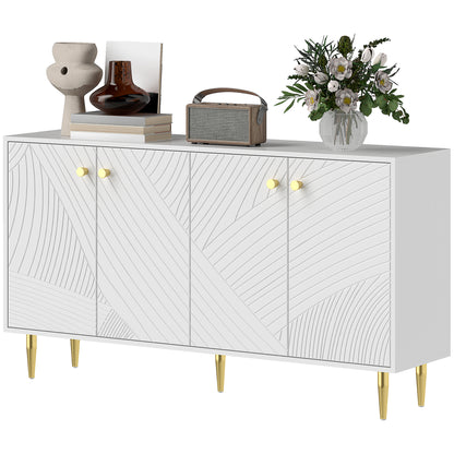 White Buffet Cabinet with Adjustable Shelves, Sculpted Doors, Modern Buffet for Living Room, Kitchen, Dining Room, 140 x 35 x 77.5 cm