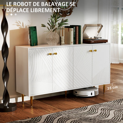 White Buffet Cabinet with Adjustable Shelves, Sculpted Doors, Modern Buffet for Living Room, Kitchen, Dining Room, 140 x 35 x 77.5 cm
