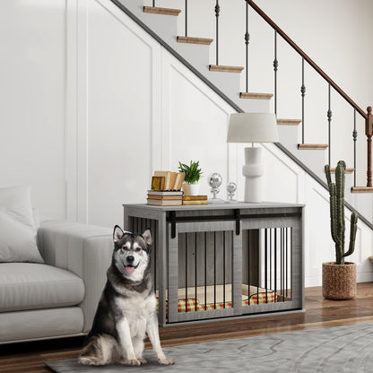 Dog Crate for Home, Lockable Dog House with Entrance, Dog Crate with Sliding Door, Dog House for Large Dogs Under 30 kg, Gray, 98 x 58 x 61 cm