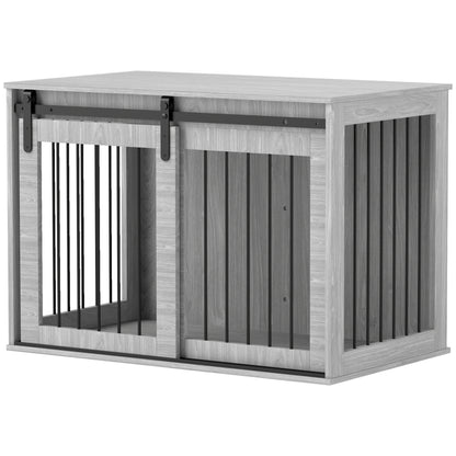 Dog Crate for Home, Lockable Dog House with Entrance, Dog Crate with Sliding Door, Dog House for Large Dogs Under 30 kg, Gray, 98 x 58 x 61 cm