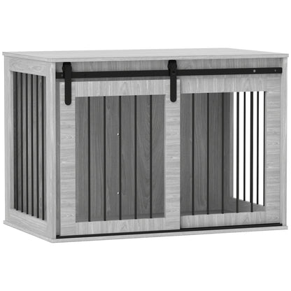 Dog Crate for Home, Lockable Dog House with Entrance, Dog Crate with Sliding Door, Dog House for Large Dogs Under 30 kg, Gray, 98 x 58 x 61 cm