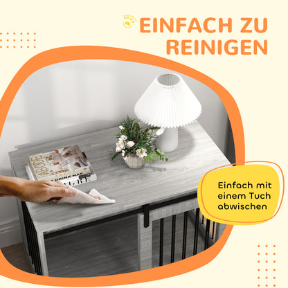 Dog Crate for Home, Lockable Dog House with Entrance, Dog Crate with Sliding Door, Dog House for Large Dogs Under 30 kg, Gray, 98 x 58 x 61 cm