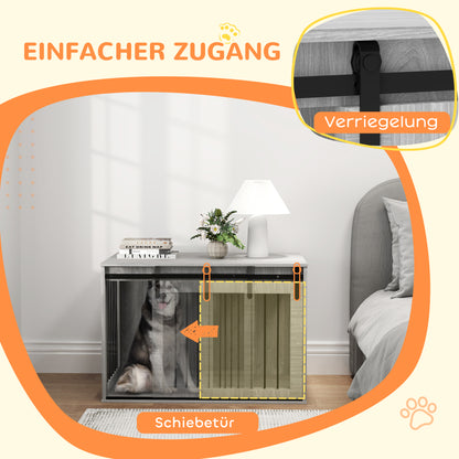 Dog Crate for Home, Lockable Dog House with Entrance, Dog Crate with Sliding Door, Dog House for Large Dogs Under 30 kg, Gray, 98 x 58 x 61 cm