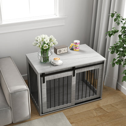 Dog Crate for Home, Lockable Dog House with Entrance, Dog Crate with Sliding Door, Dog House for Large Dogs Under 30 kg, Gray, 98 x 58 x 61 cm