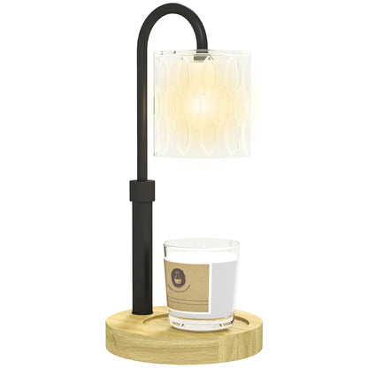 Bedside Lamp Candle Warmer with Wooden Base Glass Shade and Rod Table Lamp for Bedroom Living Room Ø15x32.5 cm Multicolor